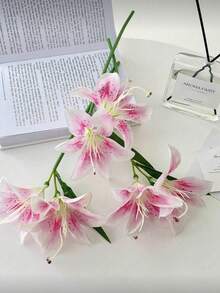 6/1pc 32cm Artificial Pale Pink Lily Flower, Silk Flower Decor For Home, Wedding, Birthday Party, Dining Table, Garden, Bridal Bouquet, Classroom Decoration - Baby Pink - View 8