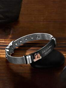 Custom Photos Personalized Charm Love Stainless Steel Silver Beads, Heart Charm Fit Bracelet Custom Photos Crystal Beads DIY Jewelry Accessories Souvenir Gift Send A Wife, Family, Friends, Colleagues Wedding, Halloween, Christmas Graduation Season Day Gift - Black 1 - View 2