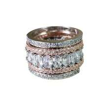 5pcs/Set Luxury Dual-Tone Wide Rings, Designed For Women, Inlaid With Brilliant Cubic Zirconia, Exquisite Party Jewelry, Fashionable Accessories - Ring - View 8