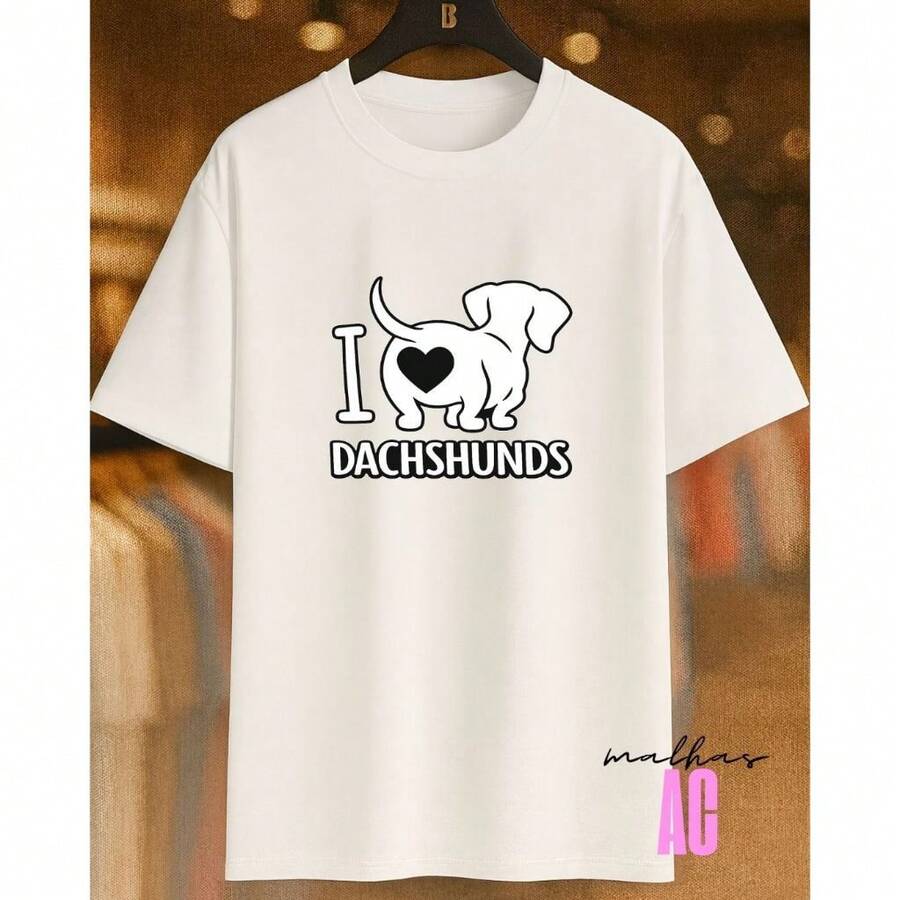 Love Dachshunds Sausage Dog T-Shirt 02 Printed White 100% Cotton Unisex Men's Women's Comfortable - 白色 - 查看 1