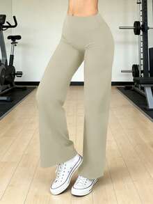 YEOREO Workout Leggings Womens No Front Seam Straight Leggings 29" High Waist Buttery Eddiy Gym Yoga Pants Summer Leggings For Women - 淺沙 - 查看 2