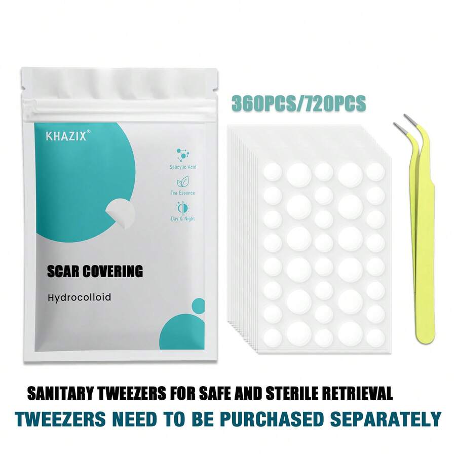 720 piezas/360 piezas/72 piezas Parches para cubrir cicatrices, incluye pinzas, estériles e higiénicos, suaves y no irritantes, sin alcohol - transparente - Ver 1
