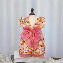 New Arrival Pet Shirt, Dog Clothes Flare Sleeve, Dog Dress, Cat Floral Shirt, New Spring/Summer 26 Large Flower Leash Dress, Cat Clothes Spring/Summer New, Small Animal Clothes, Polka Dot Fashion Suspender Dress, Princess Dress, Cat Clothes Jumpsuit Dress - Green - View 4