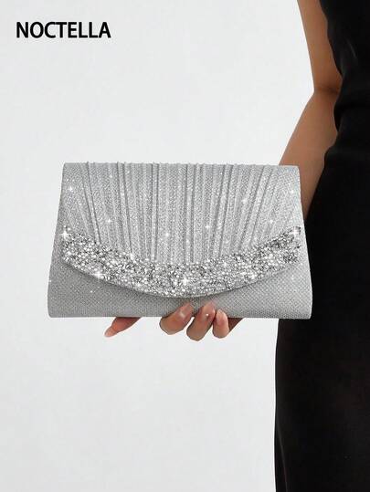 Noctella 春夏假日褶皱迷你手拿包。这款优雅的信封式手提包饰有闪耀的水钻，专为女性设计。是派对、婚礼、晚宴、聚会、毕业典礼和宴会的理想之选，也是一份绝佳的礼物。