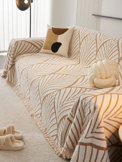 1 tấm phủ sofa dày dặn họa tiết lá cây, có thể giặt máy, chống thú cưng, trang trí nhà cửa, phù hợp với sofa chữ L, sofa đôi và sofa 3 chỗ (bán riêng), trang trí ngày lễ.