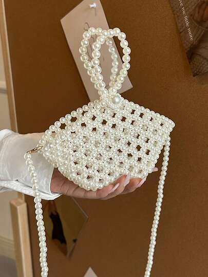 Bolso bandolera hecho a mano con perlas, monedero mini de hada francesa con decoración de lápiz labial