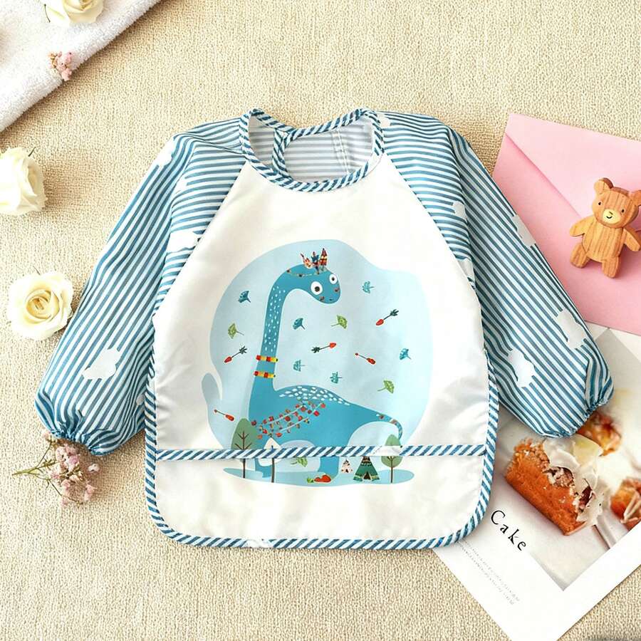 1件婴儿围兜，婴幼儿喂养罩衫，带大口袋，适合6-36个月宝宝 - 彩色 - 查看 1
