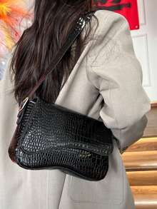 纯色PU时尚新款腋下包女士单肩包百搭时尚包 - 黑色 - 查看 4