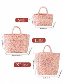 1Pc Floral Print Quilted Storage Basket Laundry Basket Large Capacity Portable Storage Bag Foldable Snack Basket With Handle For Women And Girls Cosmetic Storage Basket Toy Storage Basket Skincare Storage Basket Women Makeup Storage Multifunctional Storage Basket Cosmetic Organizer Home Decor Livingroom Bedroom Decor Bathroom Decor Closet Organization And Storage Clothes Organizer Home Deco School Dormitory Back To School Essentials - Pink - View 5