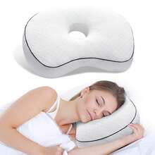 1 pieza Almohada de protección de oído con arco hueco, almohada de soporte para el cuello amigable para dormir de lado, almohada de sueño transpirable anti-presión facial - Blanco - Ver 8