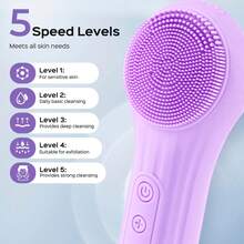 5 Modes Silicone Face Scrubber, Waterproof Face Scrubber Exfoliator For Men & Women, Rechargeable Electric Facial Cleansing Brush For Deep Cleansing, Exfoliating, Massage - Lilac Purple - View 3