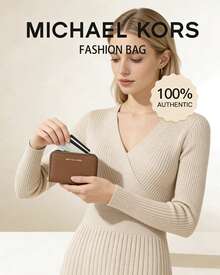 Michael Kors Empire Slim Thin ID Credit Card Holder RFID Genuine Leather Bifold Front Pocket Wallet - Brown - View 4