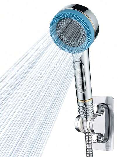 3pcs Multi-Function Shower Head Set, 4-Setting Handheld Shower Head + 1.5m Stainless Steel Hose + Drill-Free Wall Mount Bracket