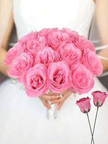 12支7厘米闪光玫瑰花束，人造闪光花，珠光假花，人造玫瑰，永不凋谢的假玫瑰花束，适合周年纪念、订婚、结婚礼物、家居装饰、办公室/厨房装饰、派对装饰、房间装饰、情人节、母亲节、新年、复活节等场合。 - 粉紅色玫瑰 - 查看 6