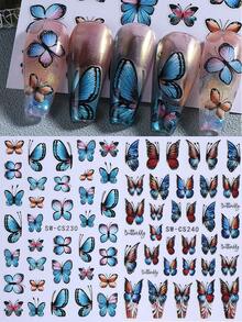 2片蓝色渐变蝴蝶3D美甲贴纸，DIY美甲装饰用品，适用于亚克力指甲，春夏款 - 彩色 - 查看 11