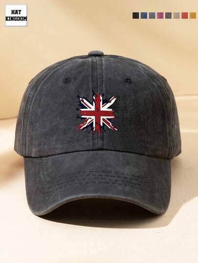 1pc Unisex Outdoor Casual Fashion Personalized Adjustable Size Vintage Retro National Flag Printed Soft Breathable Washed Baseball Cap, Suitable For Daily Matching, Camping, Fishing