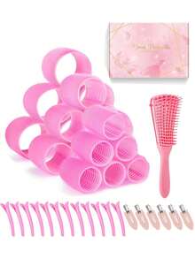 18PCS Hair Rollers Hair Curlers, Rollers, Curlers For Long Hair Thick, Jumbo Large Medium Small Rollers Set, 18 Clips And1pc Gift Box And 1pccn Massage Comb Beauty Home Hair Accessories Hair Styling Kit Hair Tool Kit - Multicolor - View 3