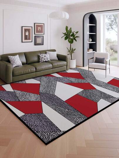 1pc Luxury Geometric Patchwork Pattern Indoor Decorative Rug, New Faux Wool Material Indoor Carpet, Living Room Rug, Sofa Rug, Bedroom Rug, Bedside Anti-Slip Mat, Dining Room & Kitchen Rug, Office Chair Pad, Entryway Doormat, Outdoor Picnic Mat, Outdoor Camping Blanket