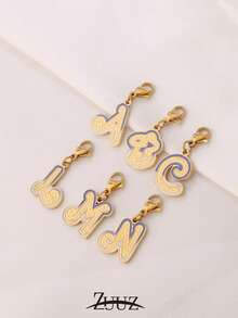 1pc Stainless Steel Two Tone Letter Charms For DIY Jewelry Making Handmade 18K Gold Alphabet Letters Charms Initial Accessories - Pendant - View 6