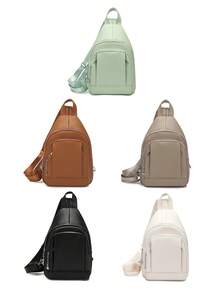 时尚多口袋软皮斜挎包，休闲商务胸包，多功能小背包 - 彩色 - 查看 13