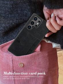 1pc Denim Material Anti-Drop Multifunctional Card Holder 2-In-1 Phone Case Suitable For Samsung Galaxy S20 Ultra/ Galaxy S21 Plus/ Galaxy S21 Ultra/Galaxy S22 Plus/Galaxy S23 S24 S25 Ultra/ - Black - View 2