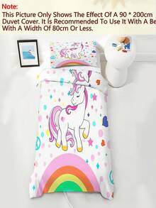 Bộ ga trải giường 2/3 món bằng sợi microfiber mềm mại hình kỳ lân và cầu vồng - Bộ ga trải giường và vỏ gối họa tiết động vật hoạt hình dễ thương, phù hợp trang trí phòng ngủ bé gái và ký túc xá, kích thước 135x200cm. - Nhiều màu - Xem 5