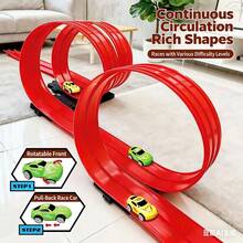 Best-Seller! 33pcs 4-5m Red & Blue Track Set In Colorful Box, DIY Placement, PE Material, Suction Cup, Multi-Scene Use (Sand, Beach, Grass, Track), Holiday & Birthday Gift, Includes 2 Pull-Back Powered Cars, 2 Formula Racing Cars, 3 Chassis, 25 Standard Accessories, Instructional Manual Included, Leading Educational Toy In The Market - Upgraded Multi-scene Track for Red Sandy Beaches and Grasslands - View 5