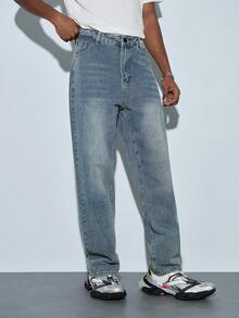 Modcrash 男士休闲牛仔裤，蓝色，时尚日常穿着，适合春夏穿着 - 中等水洗藍 - 查看 2