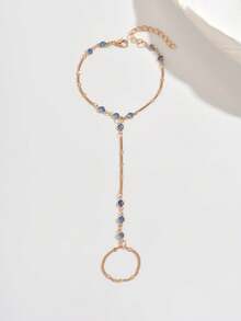 1pc Minimalist Blue Decorative Ring Bracelet / Fashionable Gold Chain Bracelet - Baby Blue - View 4