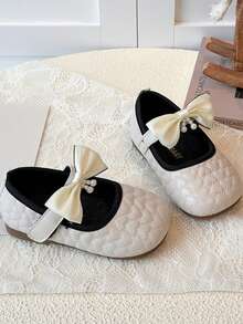 Infant Cute Bow Flat Shoes, Easy On/Off Hook And Loop Princess Shoes - White - View 4