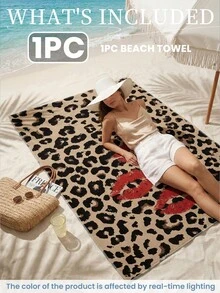 1 Stück Strandtuch mit Leopardenmuster & roten Lippen, Schwimmtuch, weich, schnelltrocknend, saugfähig, geeignet für Reisen, Schwimmen, Tauchen, Surfen, Yoga, Camping, Motorradtreffen, Sommerstrand-Essential, Mehrzweck-Dekoration, mehrfarbiges Strandaccessoire, kleine Größe 35*75cm - Verschiedenfarbig - Übersicht 3