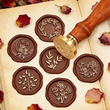 8pcs Set (6 Stamp Heads + 2 Handles), Plant Leaf & Floral Pattern Wax Seal Stamp Kit - Set 3 - View 4