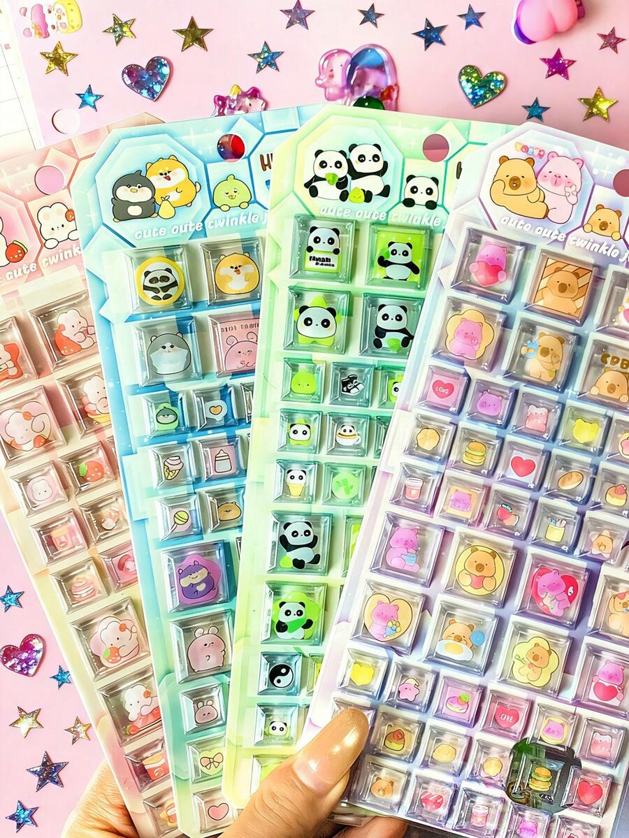 Japanese-Style Crystal Laser-Cut Cat Eye Stickers, Decorative Material For Girls' Phone Cases. The Handmade Crystal Coating, Suitable For Children's Albums, Makes Animal Illustrations More Lifelike And Adds A Visually And Tactile Double Layer With Its Three-Dimensional Texture. - Multicolor - View 1