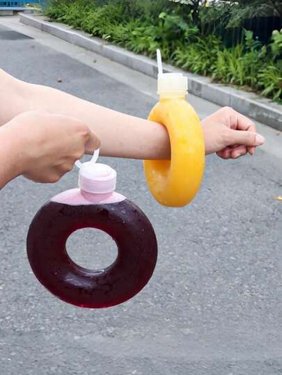 2pcs Donut Shaped Water Bottles, Ideal For Carrying Bubble Tea. Suitable For School, Family Outings, And Outdoor Activities