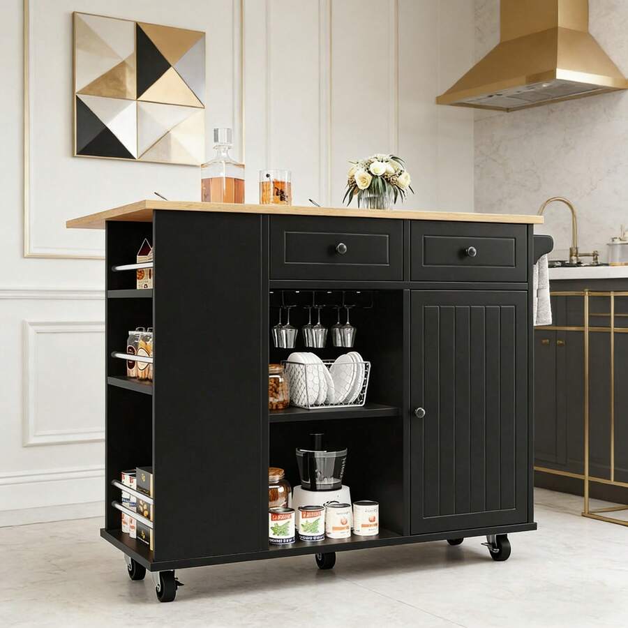 Mobile Storage Islands - Black + MDF+Metal - View 1