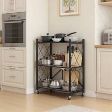 Upgraded Home 3-Tier Foldable Storage Shelf With Wheels ,Collapsible Shelving Unit,750 Lbs Large Capacity Storage Trolley,Display Metal Rack, Rolling Cart For Books,Kitchen Storage Shelves, Garage Storage,Pantry & Closet Organizer, Office Room,Decor,Bathroom(Black/White/Pink/Green),No Assembly - 查看 3