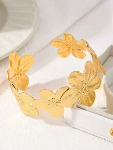 1pc Fashionable Summer Floral Metal Wrapped Adjustable Bangle Bracelet, Suitable For Women And Men, Ideal For Vacation, Party, Daily Wear, Birthday Gift, Friends, Couples, Holiday, Jewelry Gift - Multicolor - View 3