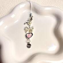 1 pieza Cordón para teléfono plateado con lazo y cuentas rosas y dije con forma de corazón - Multicolor - Ver 5