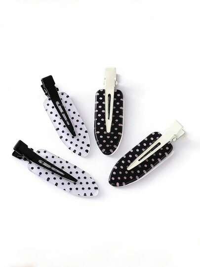 4pcs/Set Women's Polka Dot Hair Clips, Bangs & Hairline Clips, Minimalist Daily Wear