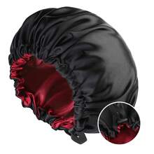 New Women's Fashion Double-Layer Satin Sleep Cap For Beauty And Hair Care, Adjustable BEQJ - Tím + Đen - Xem 5