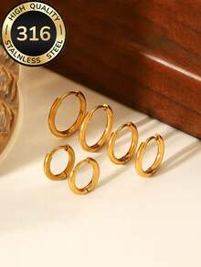 6件套简约低敏耳钉，优雅珠宝礼品，包含耳钉、耳环、小耳环、小耳环、耳堵耳环、扁平耳环 - 三種尺寸 - 查看 9