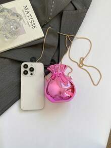 1pc Gold Color Clutch Bag, Women Mini Purse, Vase Shaped Coin Pouch, Gold Wallet, Gold High Heel Decor, Valentine's Day Gift, Earphone Shaped Crossbody Bag, Chain Strap Shoulder Bag, Unique Evening Clutch - 粉色 - 查看 8