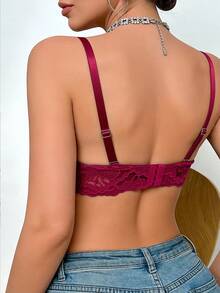 Women's Red Sexy Lace Lingerie, Comfortable French Lace Patchwork Bra, Lift And Gather Underwire Bra - Red - View 4