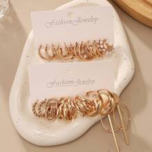 11 Pairs Metal Geometric Earrings Set For Women - Gold - View 4