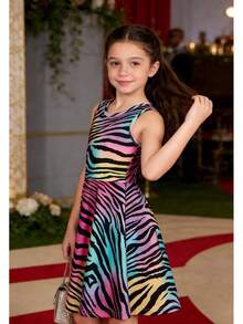 Girl Dresses Sleeveless Cute Pattern Casual Sundress 4-13 Years - Đen Đỏ - Xem 7
