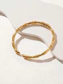 1 chiếc vòng tay mạ vàng 18K hình tre, làm từ thép không gỉ, chống nước, kiểu dáng tối giản, có thể đeo chồng lên nhau, dành cho nữ. - Khóa - Xem 2