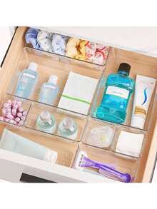 18/24/25pcs Clear Plastic Drawer Organizer Set, 4 Sizes Multifunctional Bathroom And Vanity Drawer Organizer Trays, Makeup, Kitchen And Office Storage Box  Decorations   Autumn Decor Festival Decor Room Decor Home Decor Fall Decor Bedroom Decor - trắng - Xem 10