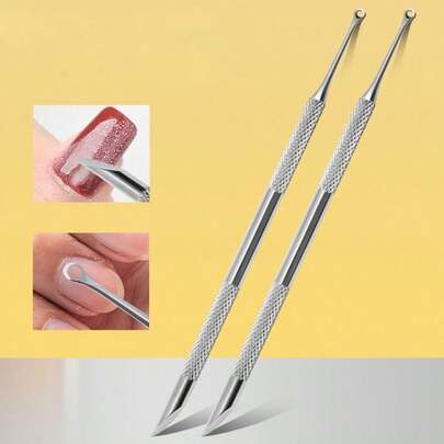 Stainless Steel Dead Skin Pusher For Nail Salon - Double-Headed Circular And Angled Head For Dead Skin Removal And Nail Polish Removal Tool