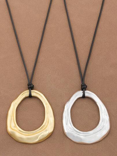 1 chiếc dây chuyền mặt dây hình học bất đối xứng rỗng cỡ lớn kiểu Bohemian mạ vàng/bạc mờ, chất liệu dây sáp, thích hợp cho nữ đeo hàng ngày, dài 28 inch.