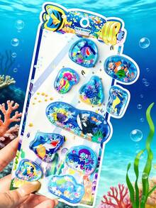 可爱的3D立体液体贴纸，海洋生物造型，摇一摇即可粘贴，适合用作游乐园奖品、学生礼物、装饰品。也是家居装饰、派对装饰、生日礼物、节日礼物的完美之选。时尚单品，奢华之选，适合缝纫和DIY。 - 彩色 - 查看 3